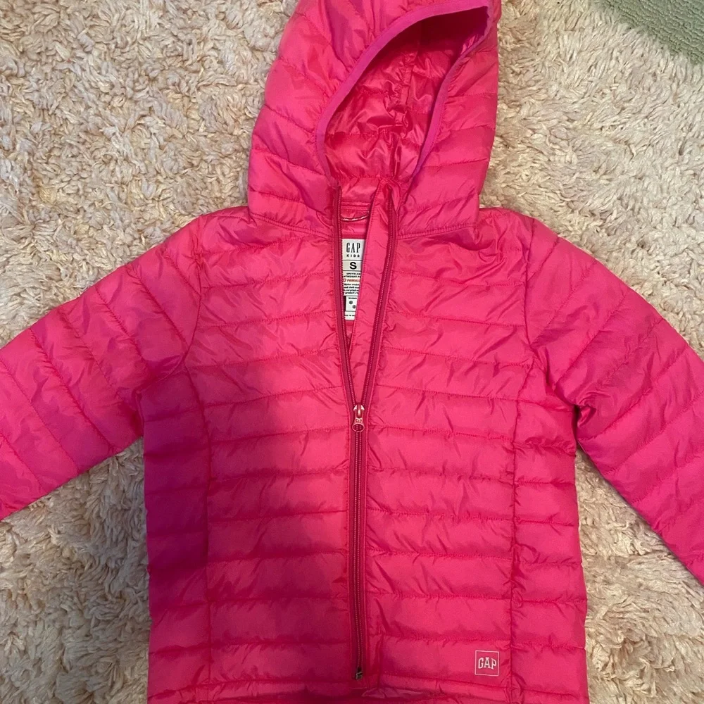 GAP Girls Bright Pink Quilted Hooded Puffer Jacket